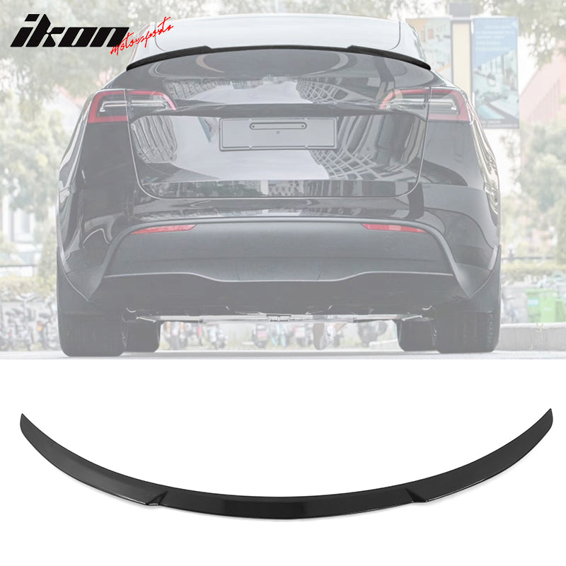 IKON MOTORSPORTS, Rear Trunk Spoiler Compatible With 2020-2023 Tesla Model Y, Rear Trunk Lip Spoiler Wing Added on Bodykit Replacement IKON Style ABS Plastic, 2021
