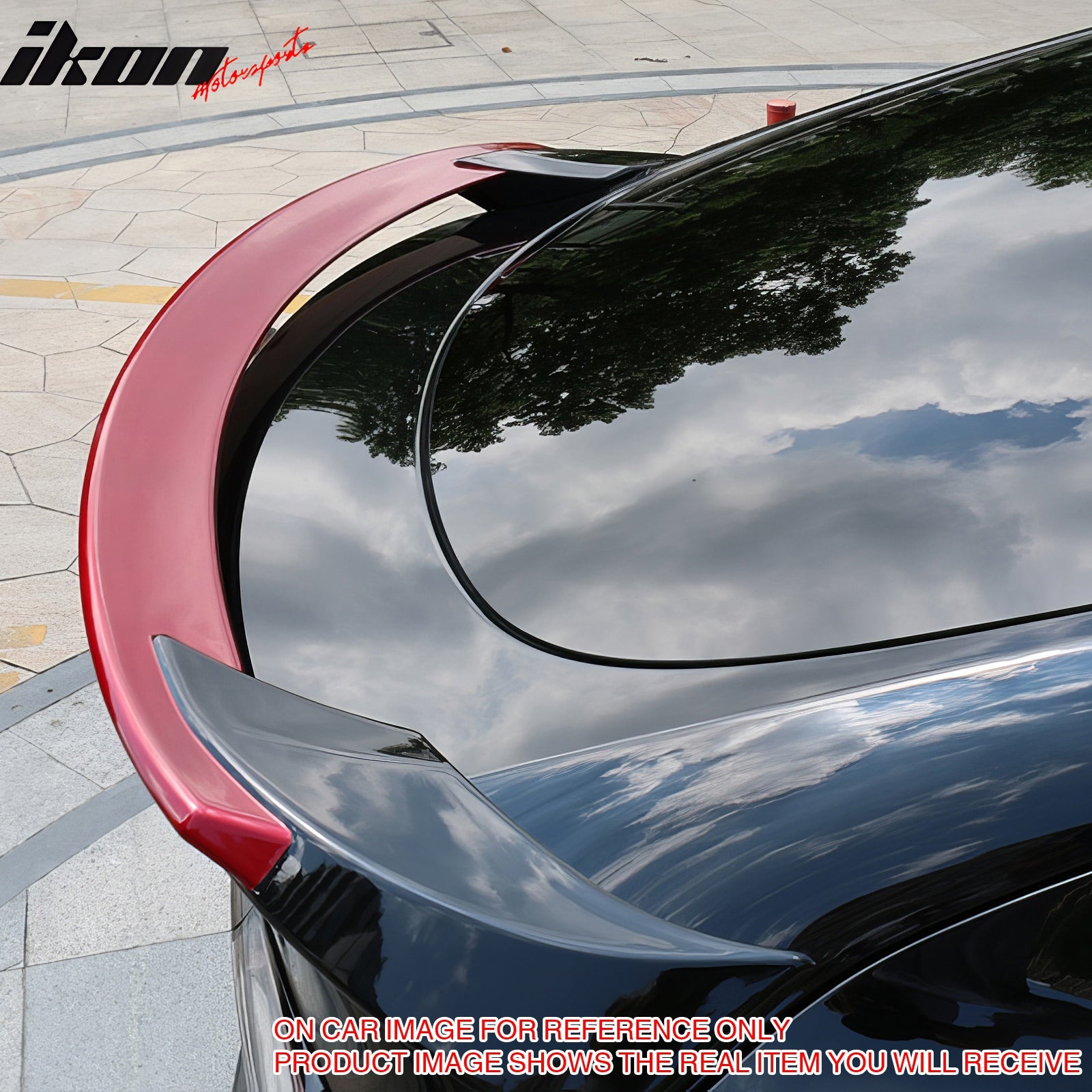 IKON MOTORSPORTS, Trunk Spoiler Compatible with 2020-2025 Tesla Model Y, Sport Style Carbon Fiber Print Blow Molding ABS Rear Trunk Lid Spoiler Wing Lip