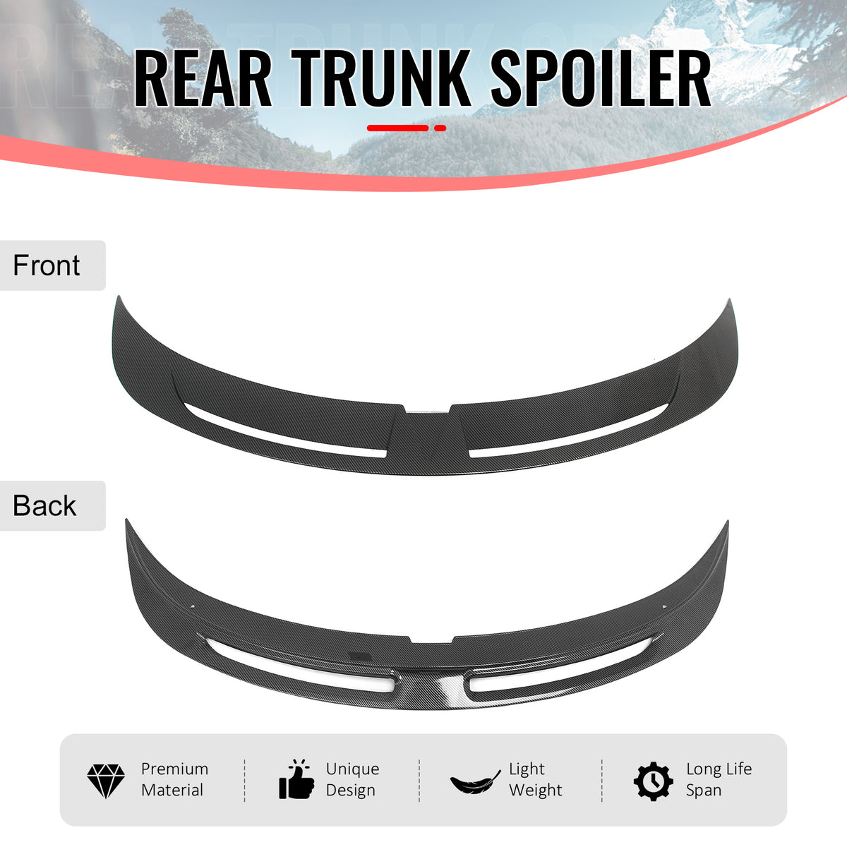 Fits 25-26 Tesla Model Y Trunk Spoiler Carbon Fiber Print Rear Wing ABS V2 Tail
