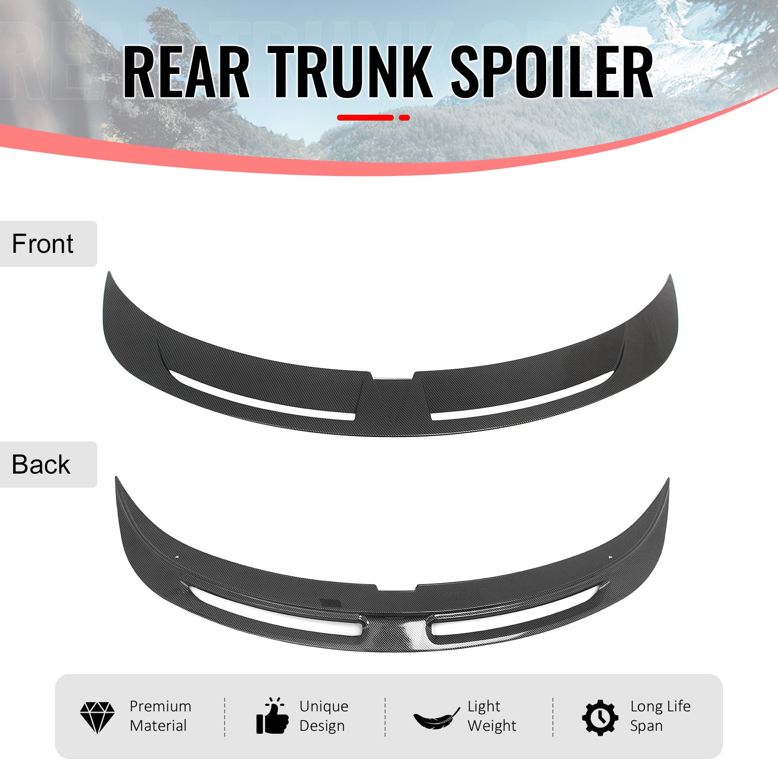 Fits 25-26 Tesla Model Y Trunk Spoiler Carbon Fiber Print Rear Wing ABS V2 Tail