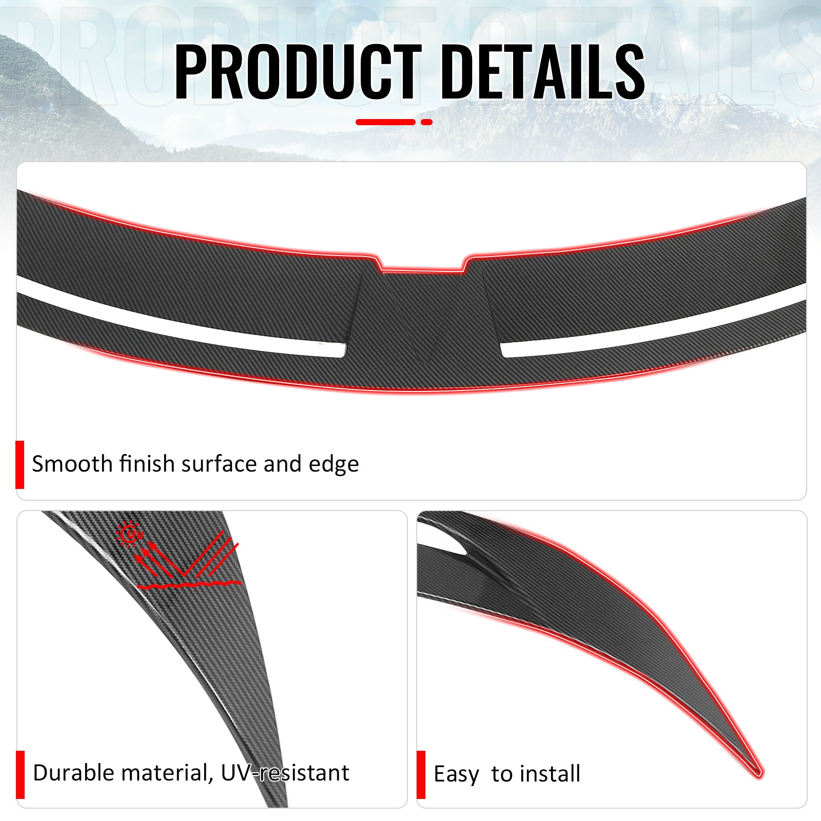 Fits 25-26 Tesla Model Y Trunk Spoiler Carbon Fiber Print Rear Wing ABS V2 Tail