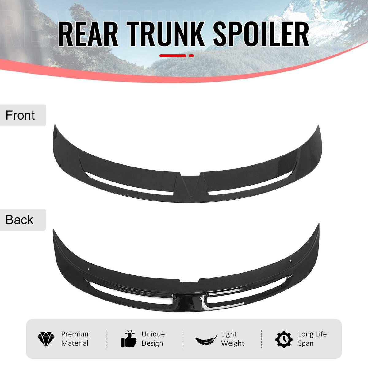 Fits 25-26 Tesla Model Y Trunk Spoiler Gloss Black Rear Wing ABS V2 Decklid Trim