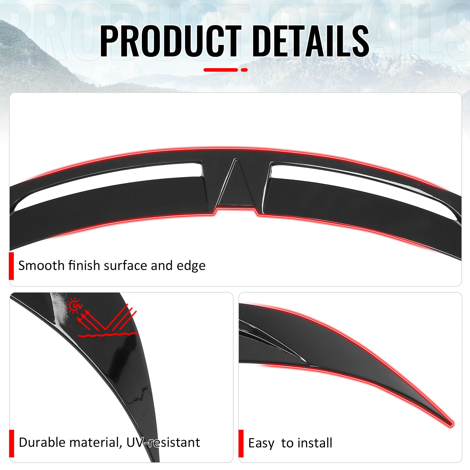 Fits 25-26 Tesla Model Y Trunk Spoiler Gloss Black Rear Wing ABS V2 Decklid Trim