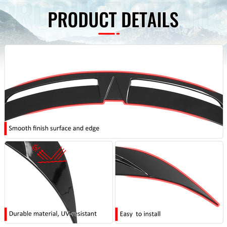 Fits 25-26 Tesla Model Y Trunk Spoiler Gloss Black Rear Wing ABS V2 Decklid Trim