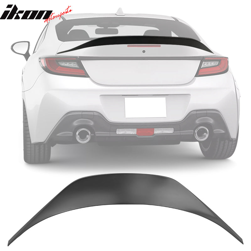 IKON MOTORSPORTS, Roof + Trunk Spoiler Compatible With 2022-2024 Subaru BRZ Toyota GR86, Unpainted Black ABS Plastic IKON Style Rear Window Visor Spoiler Wing + TRD Style Trunk Lid Spoiler