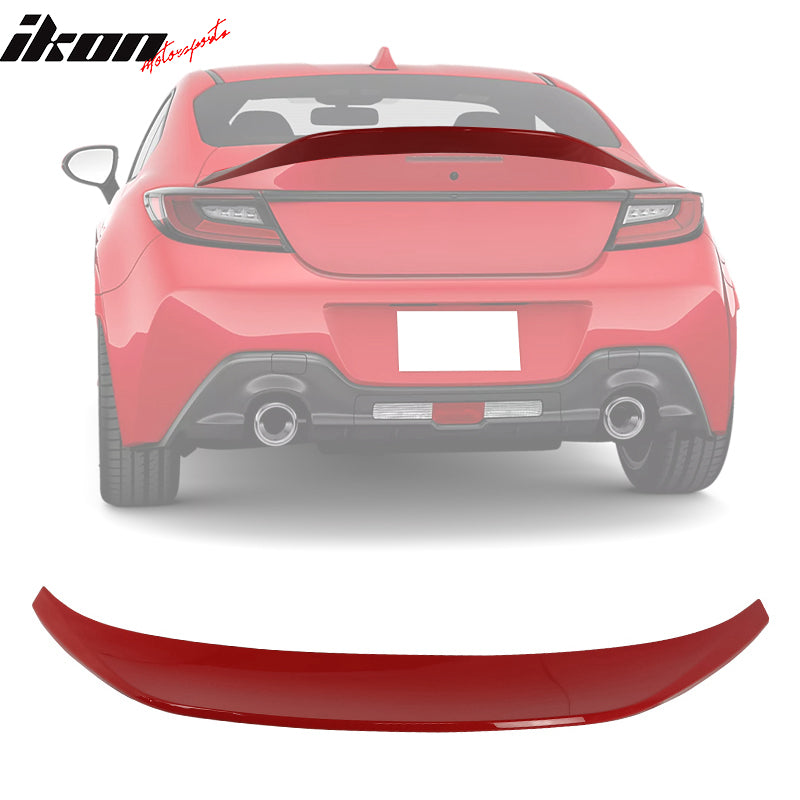 IKON MOTORSPORTS, Roof + Trunk Spoiler Compatible With 2022-2024 Subaru BRZ Toyota GR86, Painted #DCK Ignition Red/Track Red ABS IKON Style Rear Window Visor Wing + TRD Style Trunk Spoiler