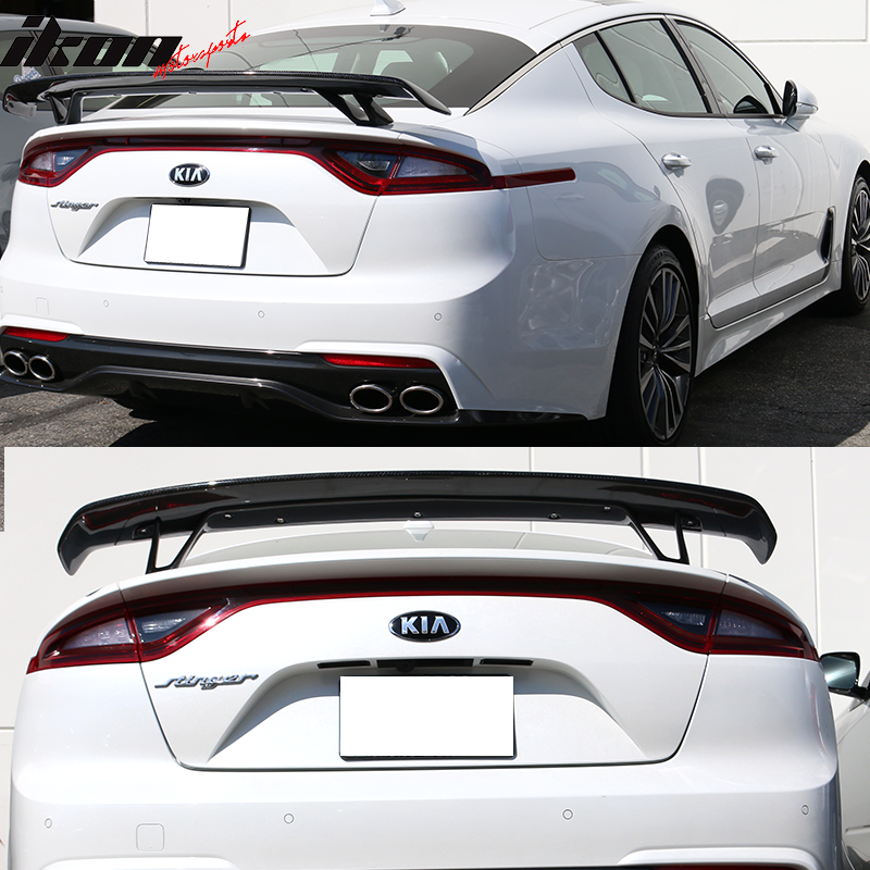 IKON MOTORSPORTS, Trunk Spoiler Compatible With 2018-2021 Kia Stinger, Carbon Fiber Rear Trunk Deck Lid Lip Wing, 2018