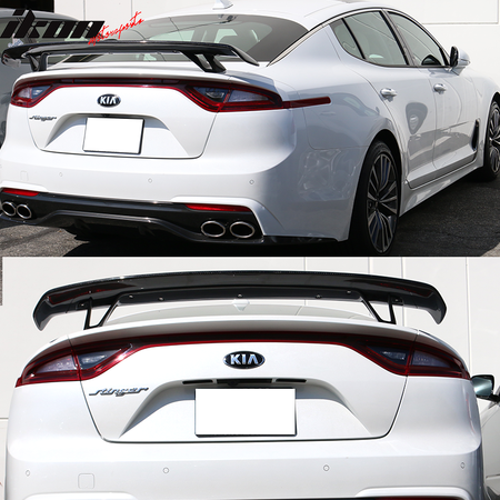 IKON MOTORSPORTS, Trunk Spoiler Compatible With 2018-2021 Kia Stinger, Carbon Fiber Rear Trunk Deck Lid Lip Wing, 2018