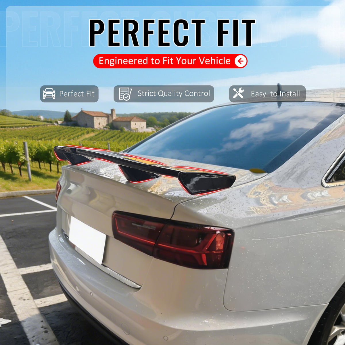 IKON MOTORSPORTS, Trunk Spoiler Compatible with 2012-2018 Audi A6 S6 Sedan 4-Door, 54'' PRO Style ABS Plastic Matte Black Add-on Rear Trunk Spoiler Wing Lip