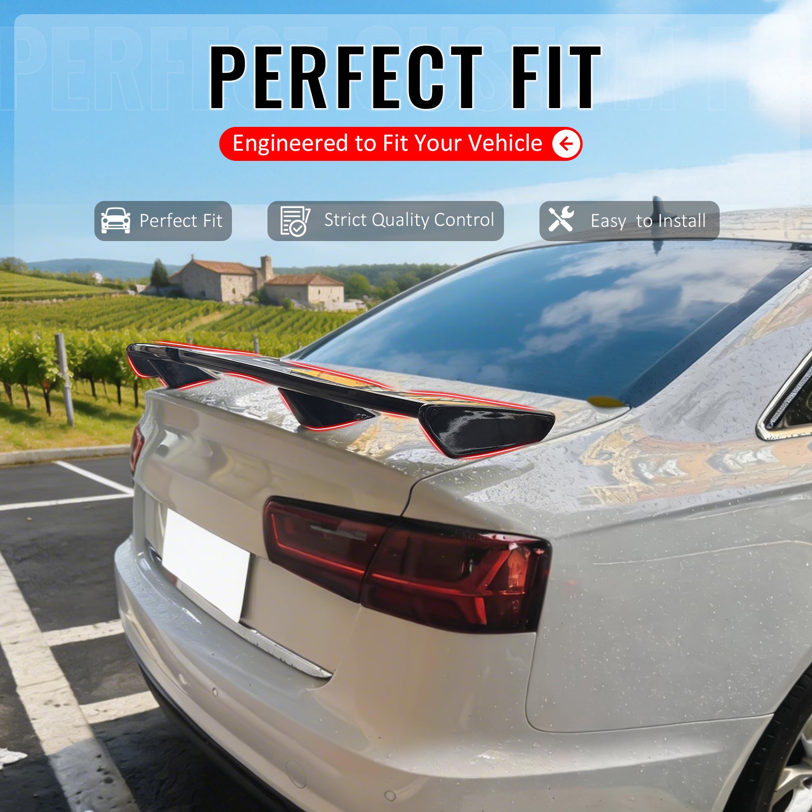 IKON MOTORSPORTS, Trunk Spoiler Compatible with 2012-2018 Audi A6 S6 Sedan 4-Door, 54'' PRO Style ABS Plastic Matte Black Add-on Rear Trunk Spoiler Wing Lip