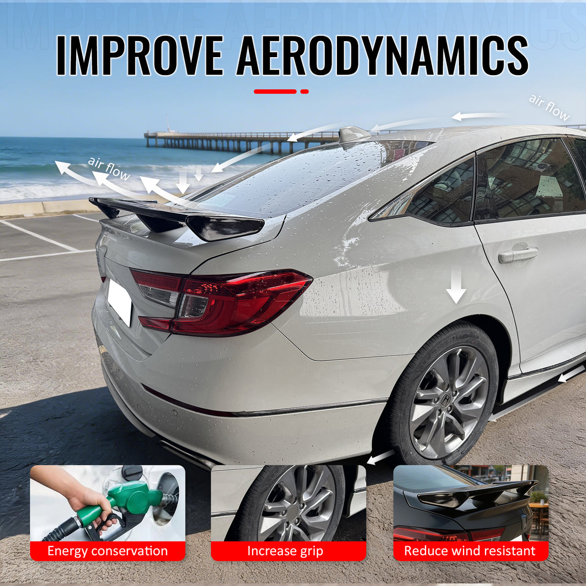 Fits 18-22 Honda Accord 54" PRO Style Rear Trunk Spoiler Wing Matte Black ABS
