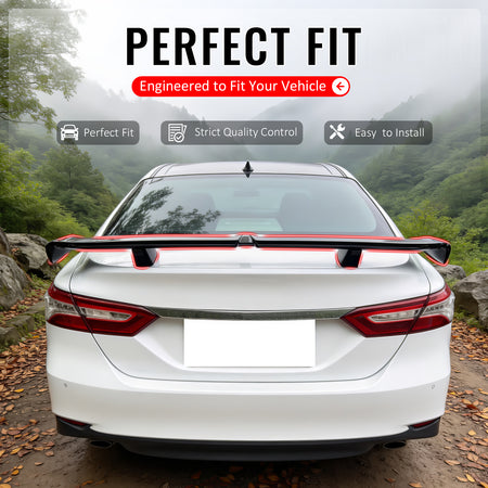 IKON MOTORSPORTS, Trunk Spoiler Compatible with 2018-2024 Toyota Camry, 54'' PRO Style ABS Plastic Matte Black Add-on Rear Trunk Spoiler Wing Lip