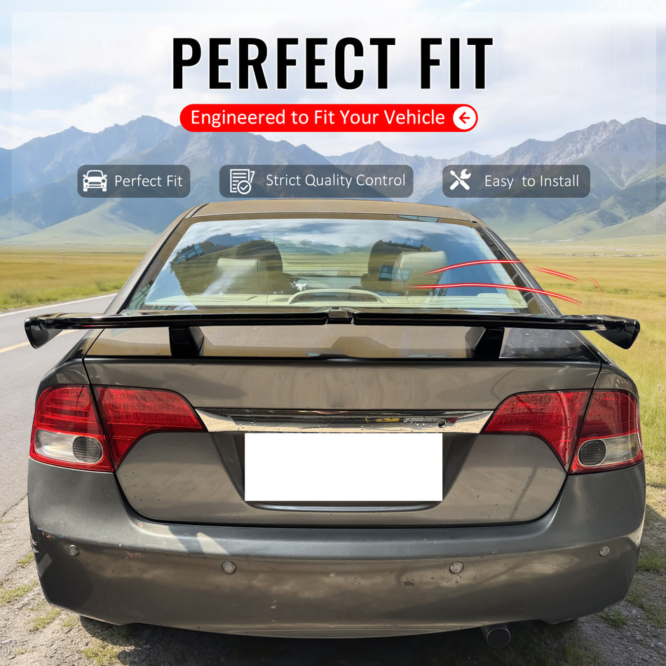 IKON MOTORSPORTS, Trunk Spoiler Compatible with 2006-2011 Honda Civic Sedan 4-Door, 54'' PRO Style ABS Plastic Matte Black Add-on Rear Trunk Spoiler Wing Lip