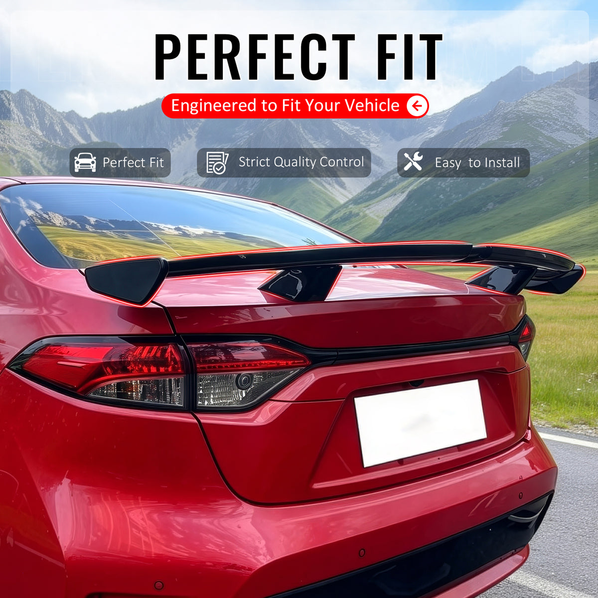 IKON MOTORSPORTS, Trunk Spoiler Compatible with 2020-2026 Toyota Corolla Sedan 4-Door, 54'' PRO Style ABS Plastic Matte Black Add-on Rear Trunk Spoiler Wing Lip