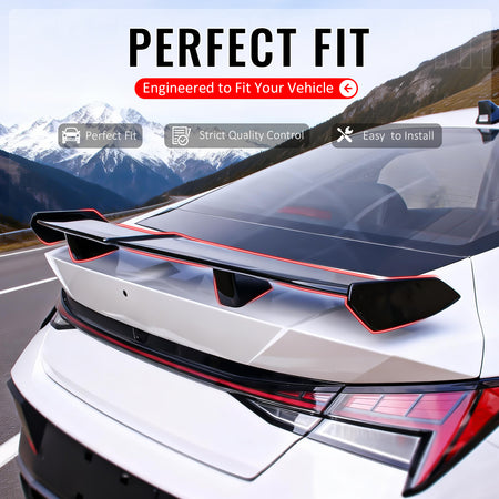 IKON MOTORSPORTS, Trunk Spoiler Compatible with 2021-2026 Hyundai Elantra, 54'' PRO Style ABS Plastic Matte Black Add-on Rear Trunk Spoiler Wing Lip