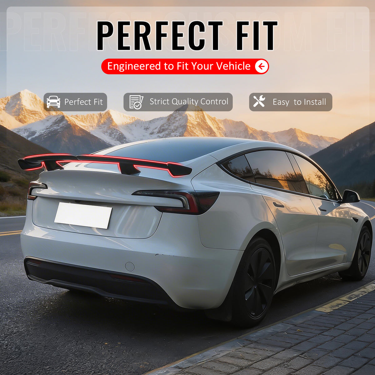 IKON MOTORSPORTS, Trunk Spoiler Compatible with 2017-2026 Tesla Model 3, 54'' PRO Style ABS Plastic Matte Black Add-on Rear Trunk Spoiler Wing Lip