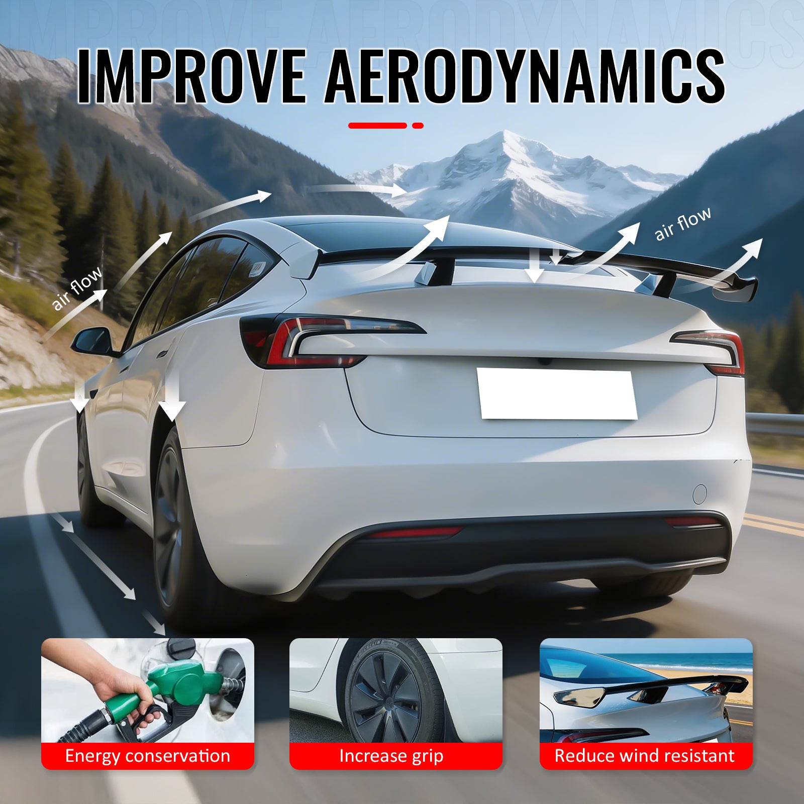 Fits 17-26 Tesla Model 3 54" PRO Style Rear Trunk Spoiler Wing Matte Black ABS