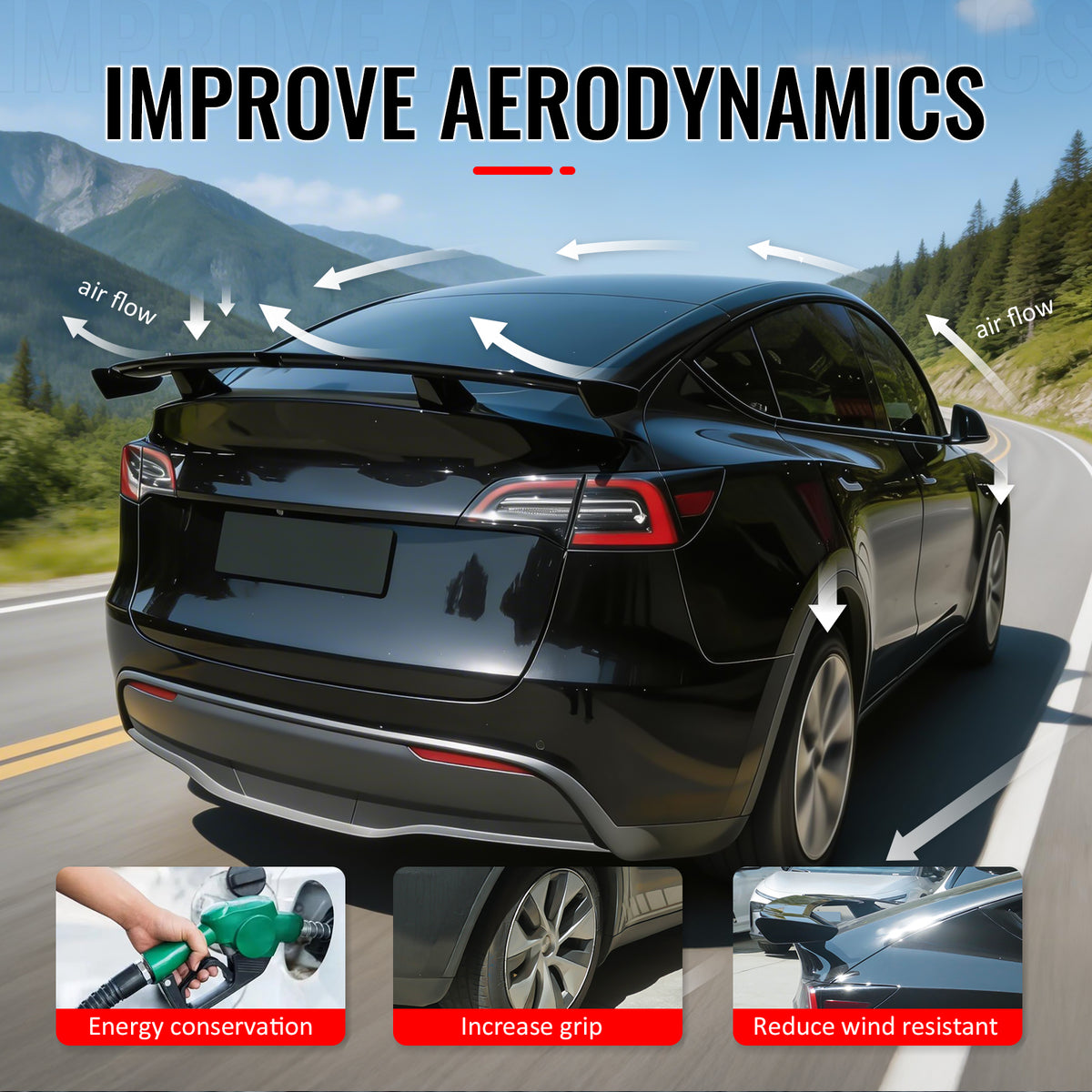 Fits 20-26 Tesla Model Y 54" PRO Style Rear Trunk Spoiler Wing Matte Black ABS