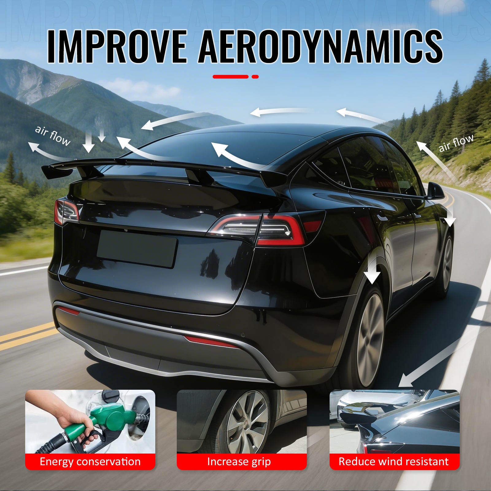 Fits 20-26 Tesla Model Y 54" PRO Style Rear Trunk Spoiler Wing Matte Black ABS