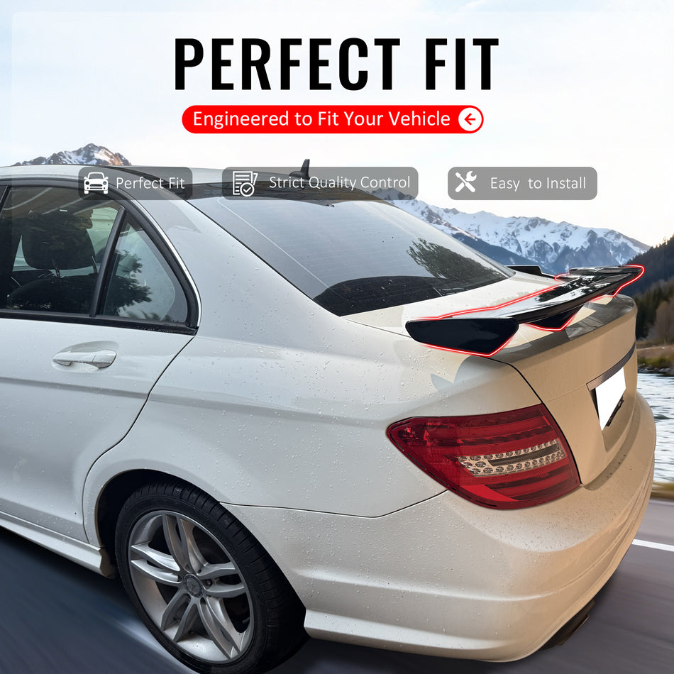 IKON MOTORSPORTS, Trunk Spoiler Compatible with 2008-2014 Benz W204 C-Class Sedan 4-Door, 54'' PRO Style ABS Plastic Matte Black Add-on Rear Trunk Spoiler Wing Lip