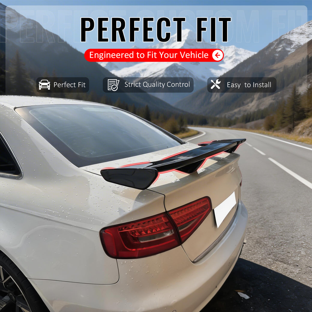 IKON MOTORSPORTS, Trunk Spoiler Compatible with 2017-2024 Audi A4 S4 Sedan 4-Door, 54'' PRO Style ABS Plastic Gloss Black Add-on Rear Trunk Spoiler Wing Lip