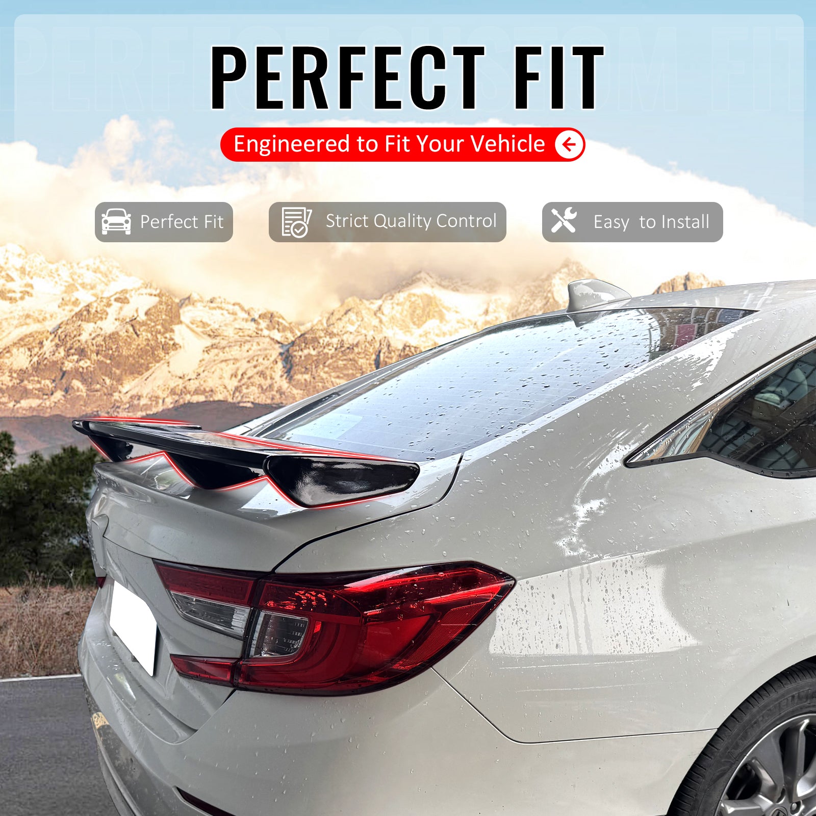 IKON MOTORSPORTS, Trunk Spoiler Compatible with 2018-2022 Honda Accord Sedan 4-Door, 54'' PRO Style ABS Plastic Gloss Black Add-on Rear Trunk Spoiler Wing Lip