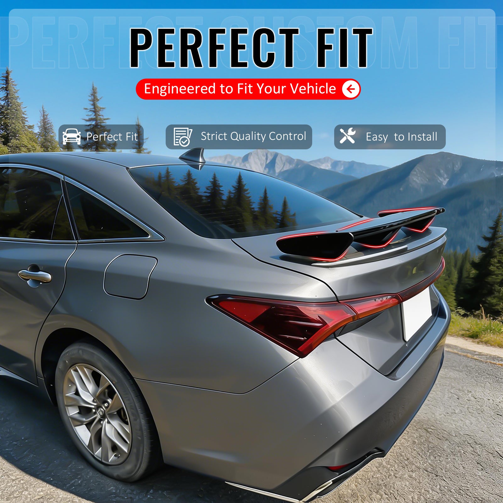 IKON MOTORSPORTS, Trunk Spoiler Compatible with 2019-2022 Toyota Avalon Sedan 4-Door, 54'' PRO Style ABS Plastic Gloss Black Add-on Rear Trunk Spoiler Wing Lip