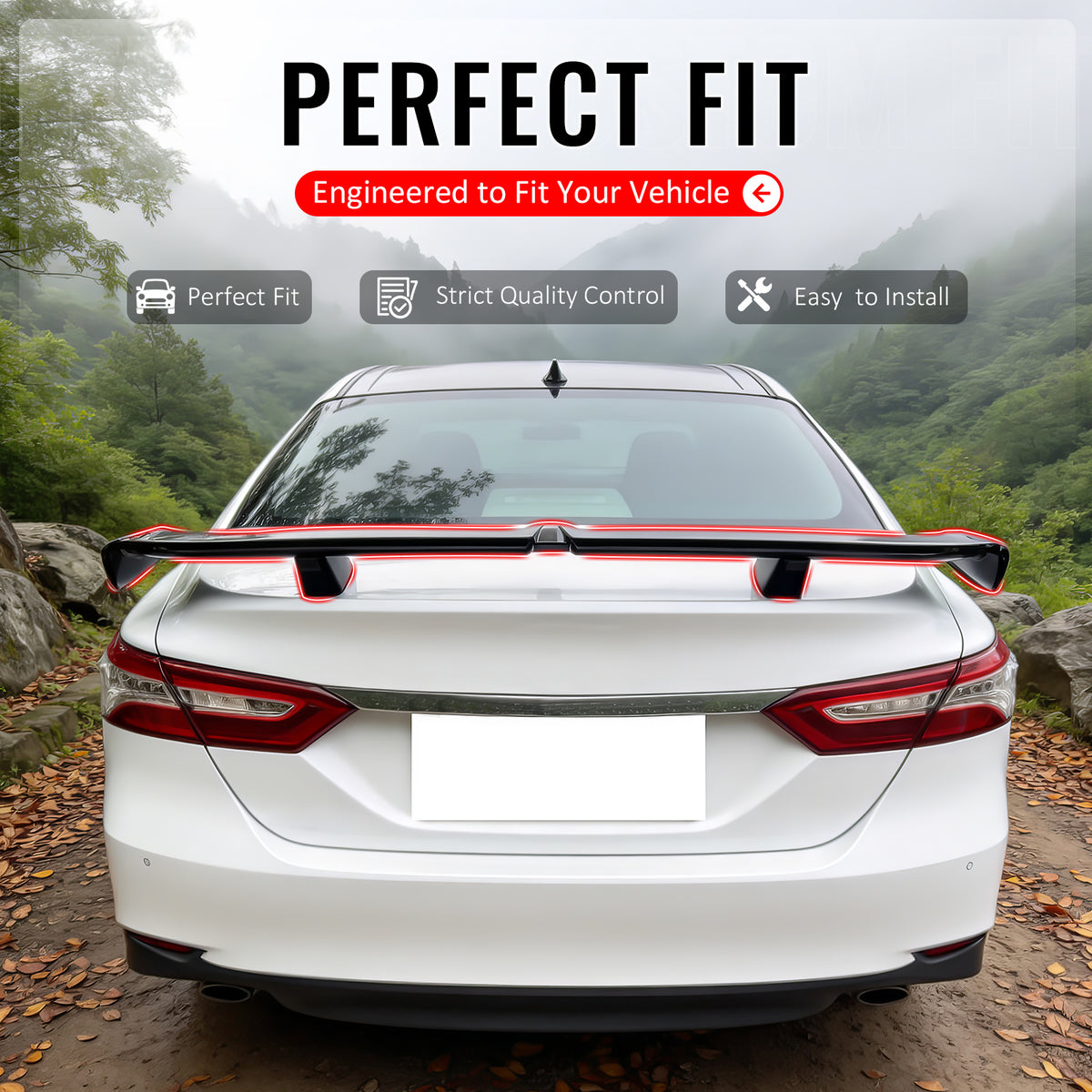 IKON MOTORSPORTS, Trunk Spoiler Compatible with 2018-2024 Toyota Camry, 54'' PRO Style ABS Plastic Gloss Black Add-on Rear Trunk Spoiler Wing Lip