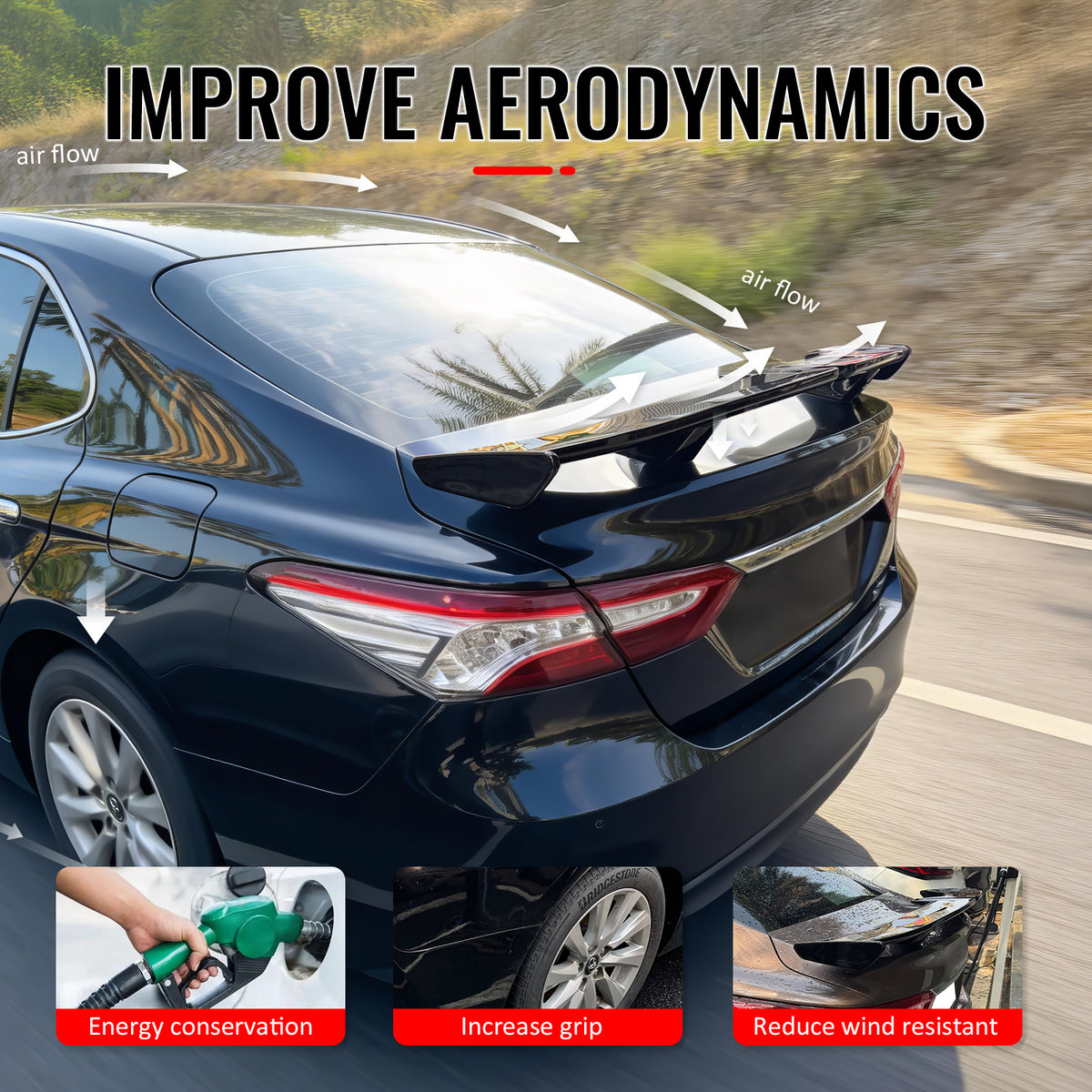 Fits 18-24 Toyota Camry 54" PRO Style Rear Trunk Spoiler Wing Gloss Black ABS