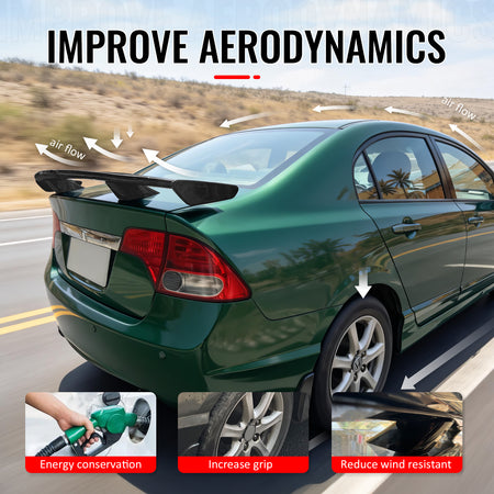 Fits 06-11 Honda Civic 4DR 54" PRO Style Rear Trunk Spoiler Wing Gloss Black ABS