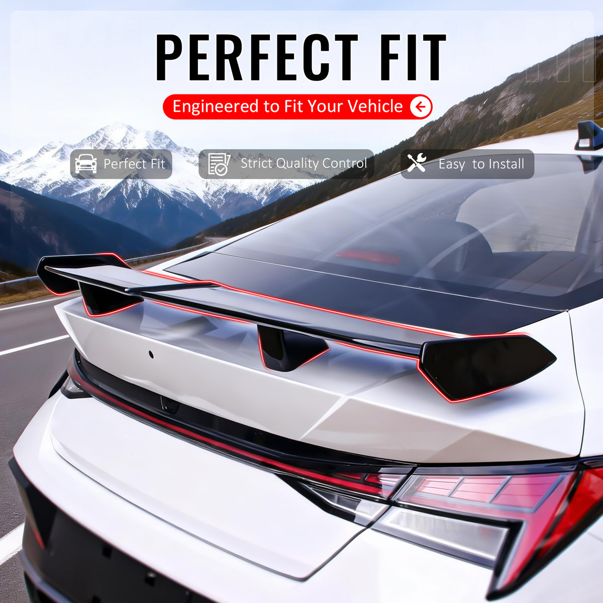 IKON MOTORSPORTS, Trunk Spoiler Compatible with 2021-2026 Hyundai Elantra, 54'' PRO Style ABS Plastic Gloss Black Add-on Rear Trunk Spoiler Wing Lip