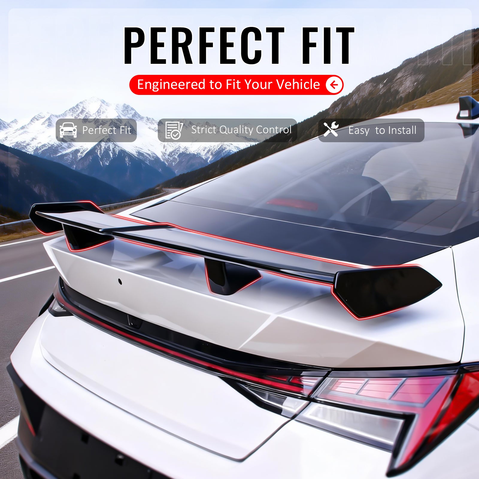 IKON MOTORSPORTS, Trunk Spoiler Compatible with 2021-2026 Hyundai Elantra, 54'' PRO Style ABS Plastic Gloss Black Add-on Rear Trunk Spoiler Wing Lip