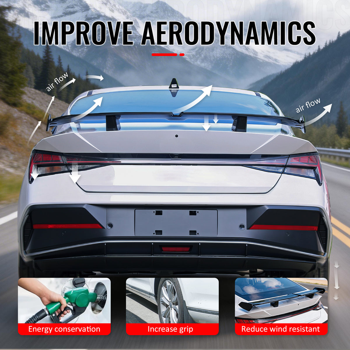 Fits 21-26 Hyundai Elantra 54" PRO Style Rear Trunk Spoiler Wing Gloss Black ABS