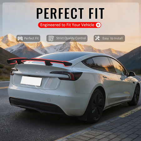 IKON MOTORSPORTS, Trunk Spoiler Compatible with 2017-2026 Tesla Model 3, 54'' PRO Style ABS Plastic Gloss Black Add-on Rear Trunk Spoiler Wing Lip