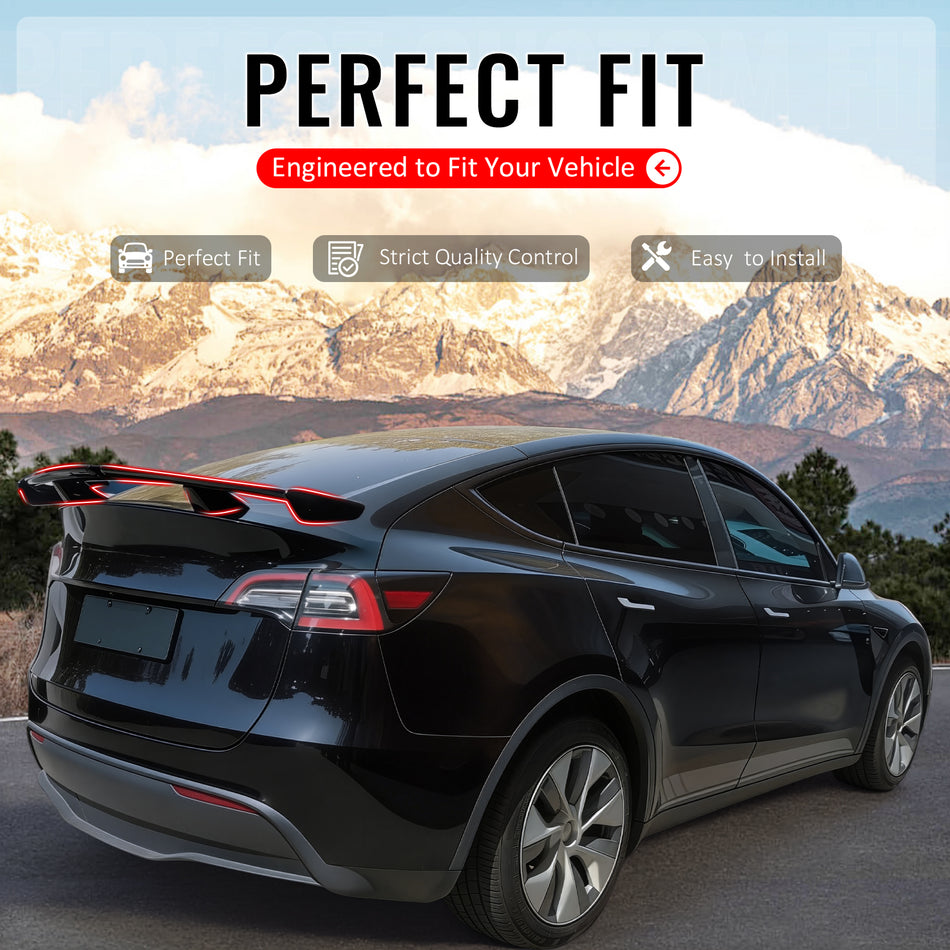 IKON MOTORSPORTS, Trunk Spoiler Compatible with 2020-2026 Tesla Model Y, 54'' PRO Style ABS Plastic Gloss Black Add-on Rear Trunk Spoiler Wing Lip