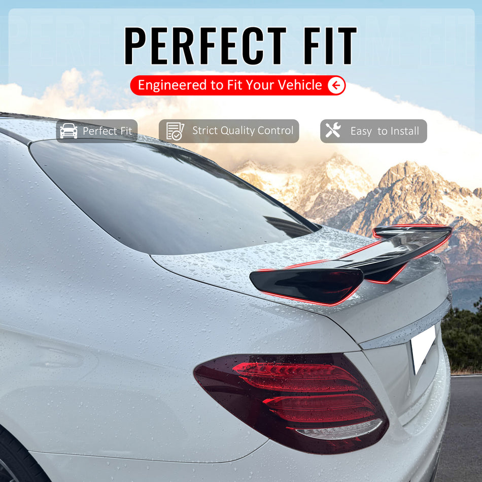 IKON MOTORSPORTS, Trunk Spoiler Compatible with 2017-2023 Mercedes-Benz W213 E-Class Sedan 4-Door, 54'' PRO Style ABS Plastic Gloss Black Add-on Rear Trunk Spoiler Wing Lip
