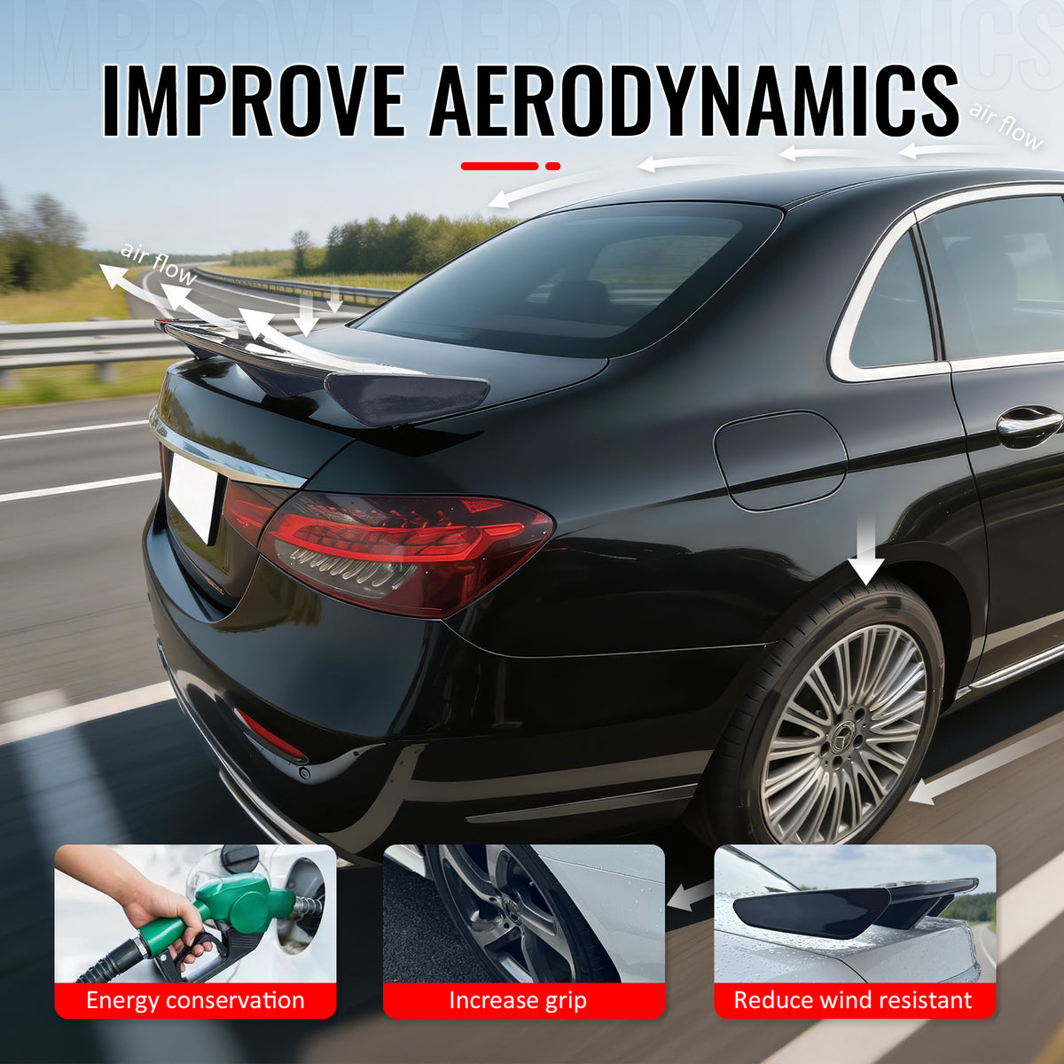 Fits 17-23 Benz W213 E-Class 54" PRO Style Rear Trunk Spoiler Gloss Black ABS