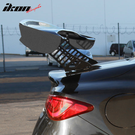 IKON MOTORSPORTS, Trunk Spoiler Compatible With Universal Cars, V3 Style Black CF GT Side Plate Add On Rear Tail Trunk Lid Lip Wing