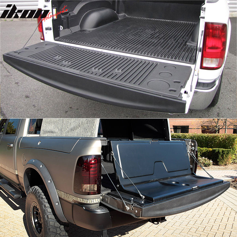 IKON MOTORSPORTS, Tailgate Protector Compatible with 2009-2023 Dodge Ram 1500 2500 3500 1500 Classic, PP Matte Black Tailgate Cover Moulding Cap Trim Protector