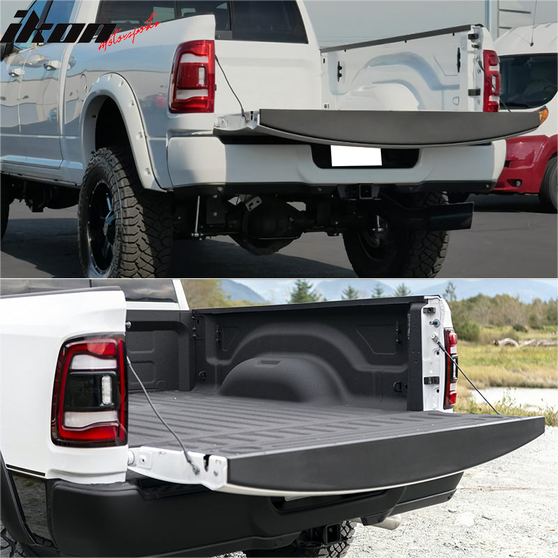 IKON MOTORSPORTS, Tailgate Protector Compatible with 2019-2025 Ram 1500, PP Matte Black Tailgate Cover Moulding Cap Trunk Spoiler Trim Protector