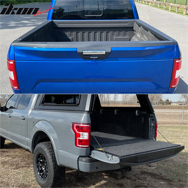 IKON MOTORSPORTS, Tailgate Protector Compatible with 2015-2020 Ford F-150 W/O Flex Step Tailgate, PP Matte Black Tailgate Cover Moulding Cap Trim Protector