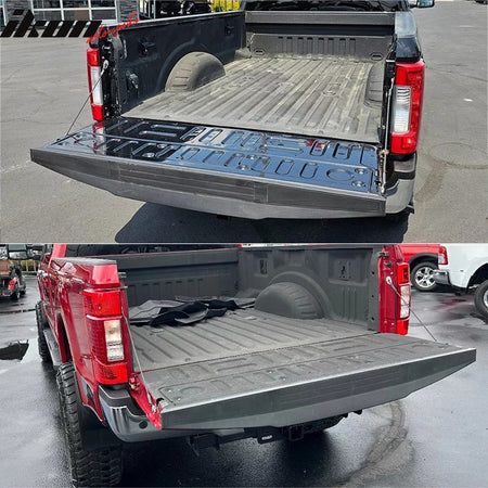 IKON MOTORSPORTS, Tailgate Protector Compatible with 2017-2022 Ford F250 F350 Super Duty Without STEP TAIL MOULDING, PP Matte Black Tailgate Cover Moulding Cap Trim Protector