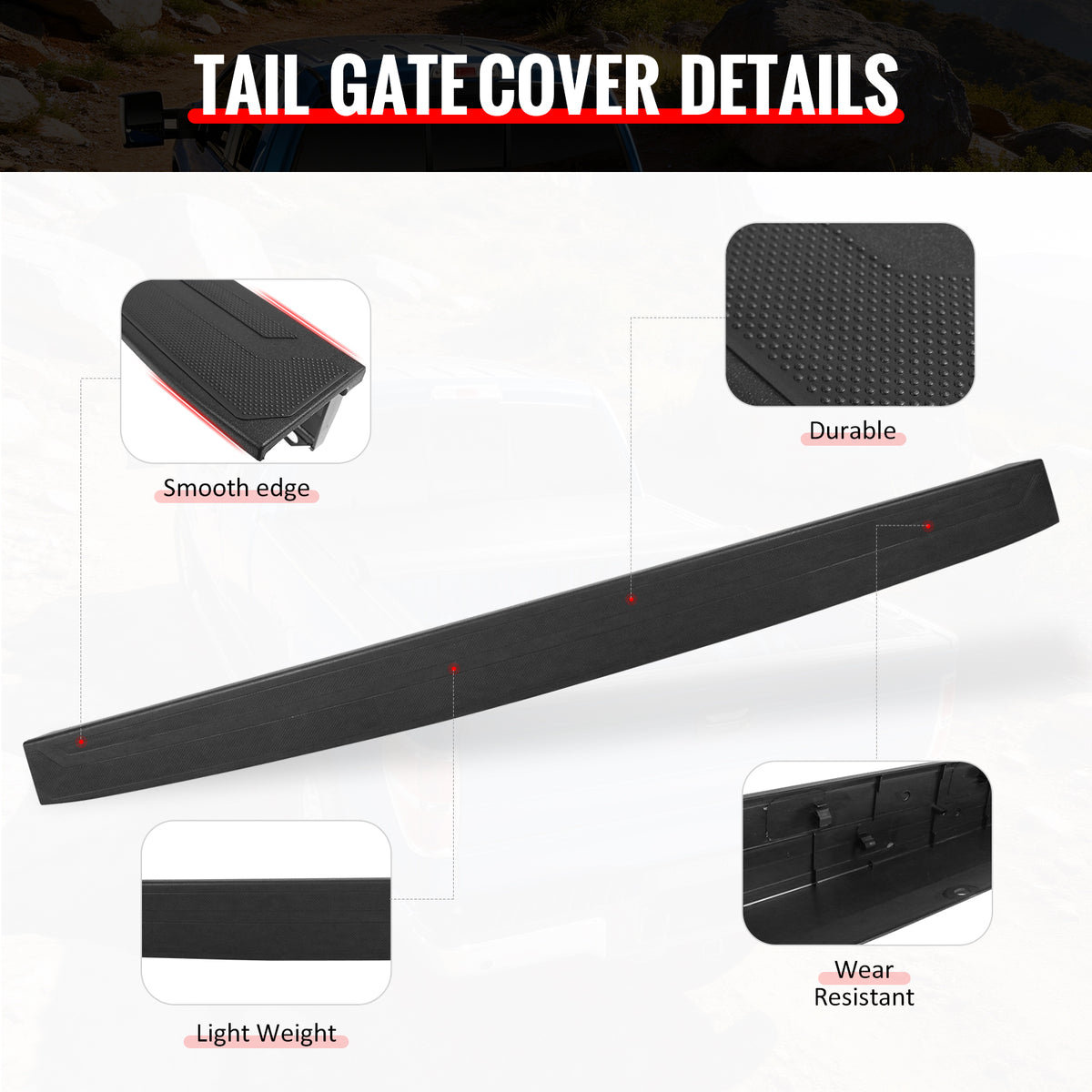 Fits 16-23 Toyota Tacoma Pickup Tailgate Cover Spoiler Molding Cap Protector