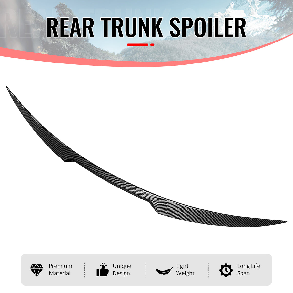 Fits 17-26 Alfa Romeo Stelvio V Style Trunk Middle Spoiler Carbon Fiber Print