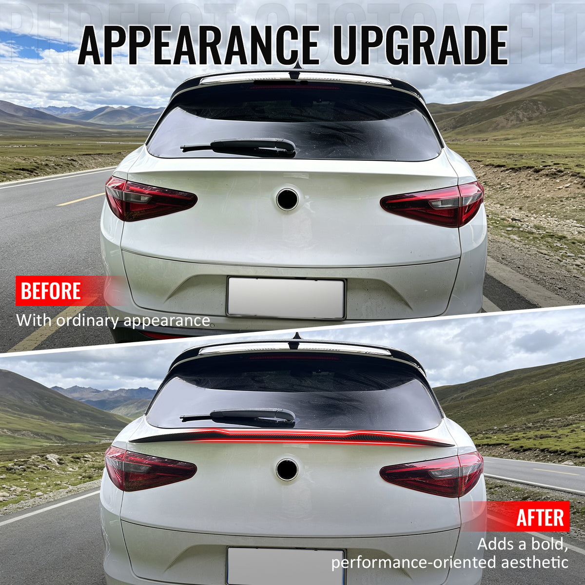 Fits 17-26 Alfa Romeo Stelvio V Style Trunk Middle Spoiler Carbon Fiber Print