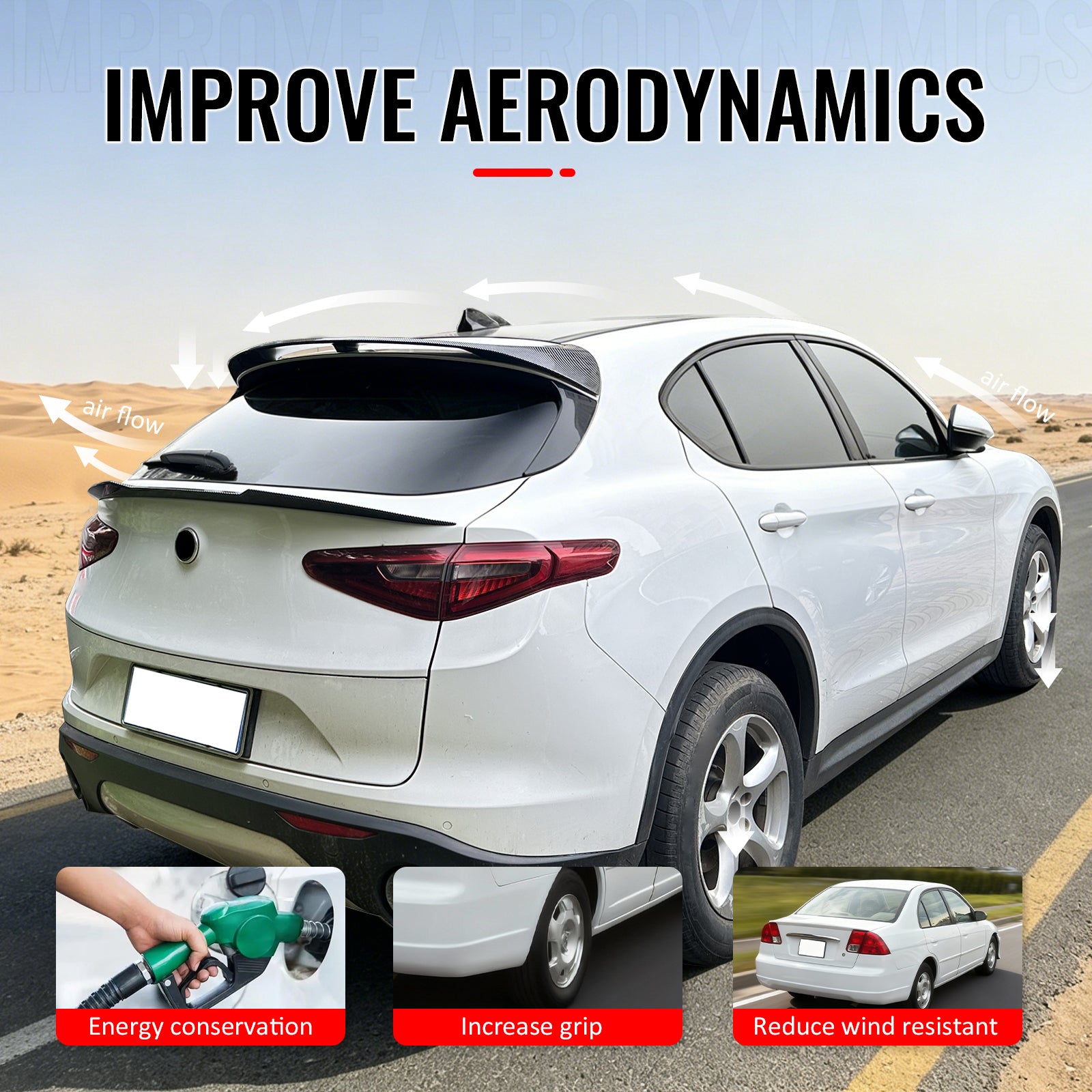 Fits 17-26 Alfa Romeo Stelvio V Style Trunk Middle Spoiler Carbon Fiber Print