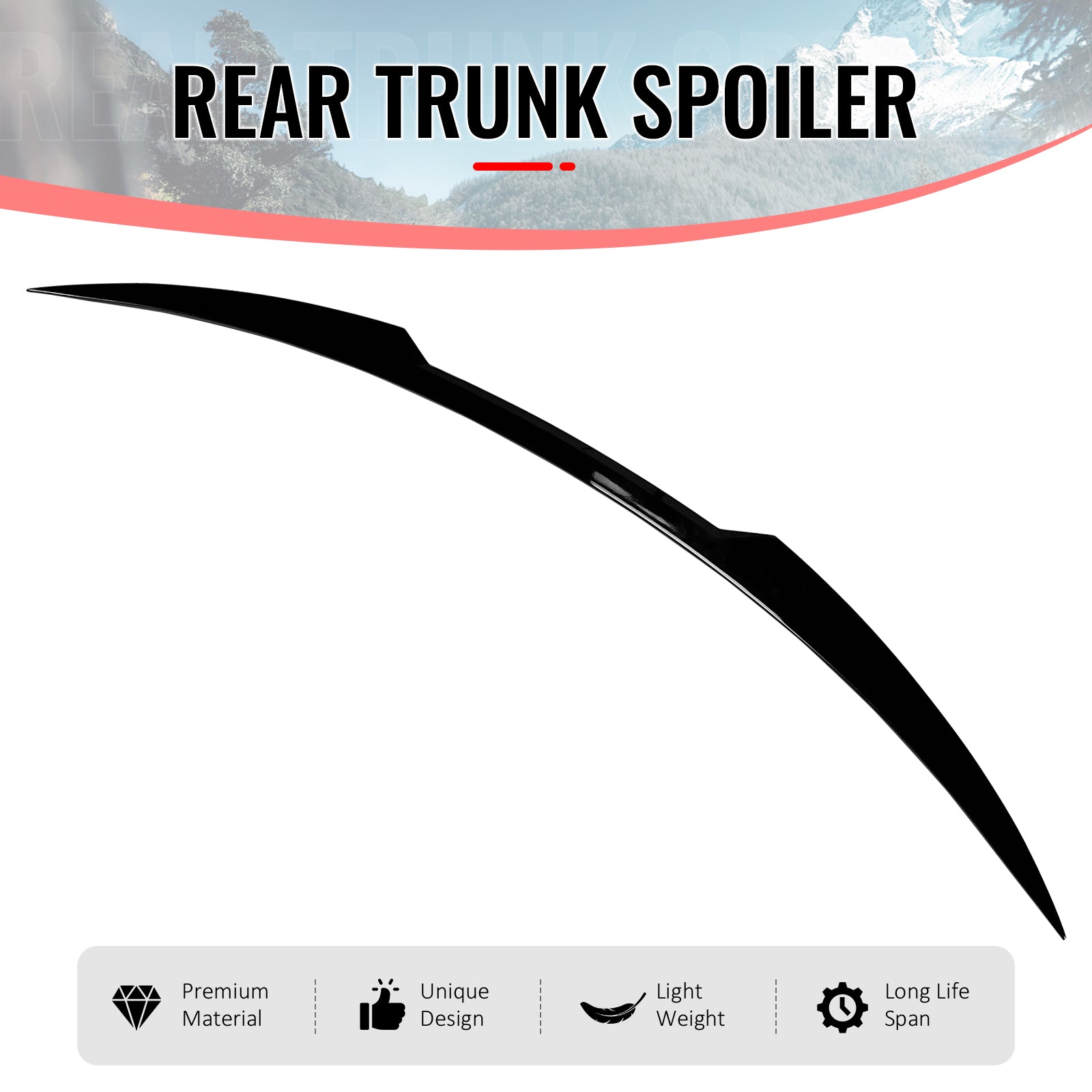 Fits 17-26 Alfa Romeo Stelvio V Style Trunk Middle Spoiler Wing Gloss Black ABS