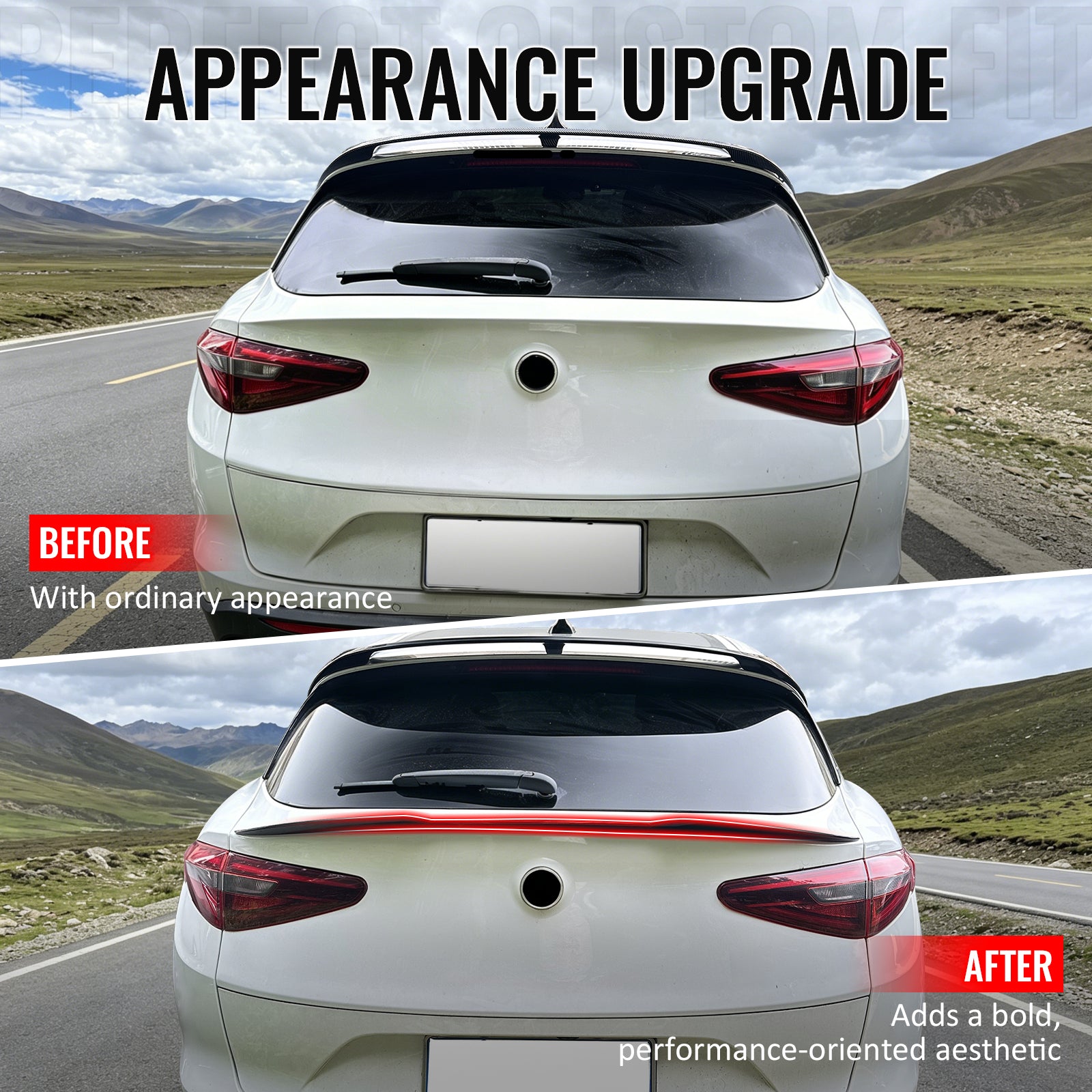 Fits 17-26 Alfa Romeo Stelvio V Style Trunk Middle Spoiler Wing Gloss Black ABS