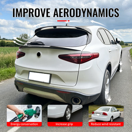 Fits 17-26 Alfa Romeo Stelvio V Style Trunk Middle Spoiler Wing Gloss Black ABS