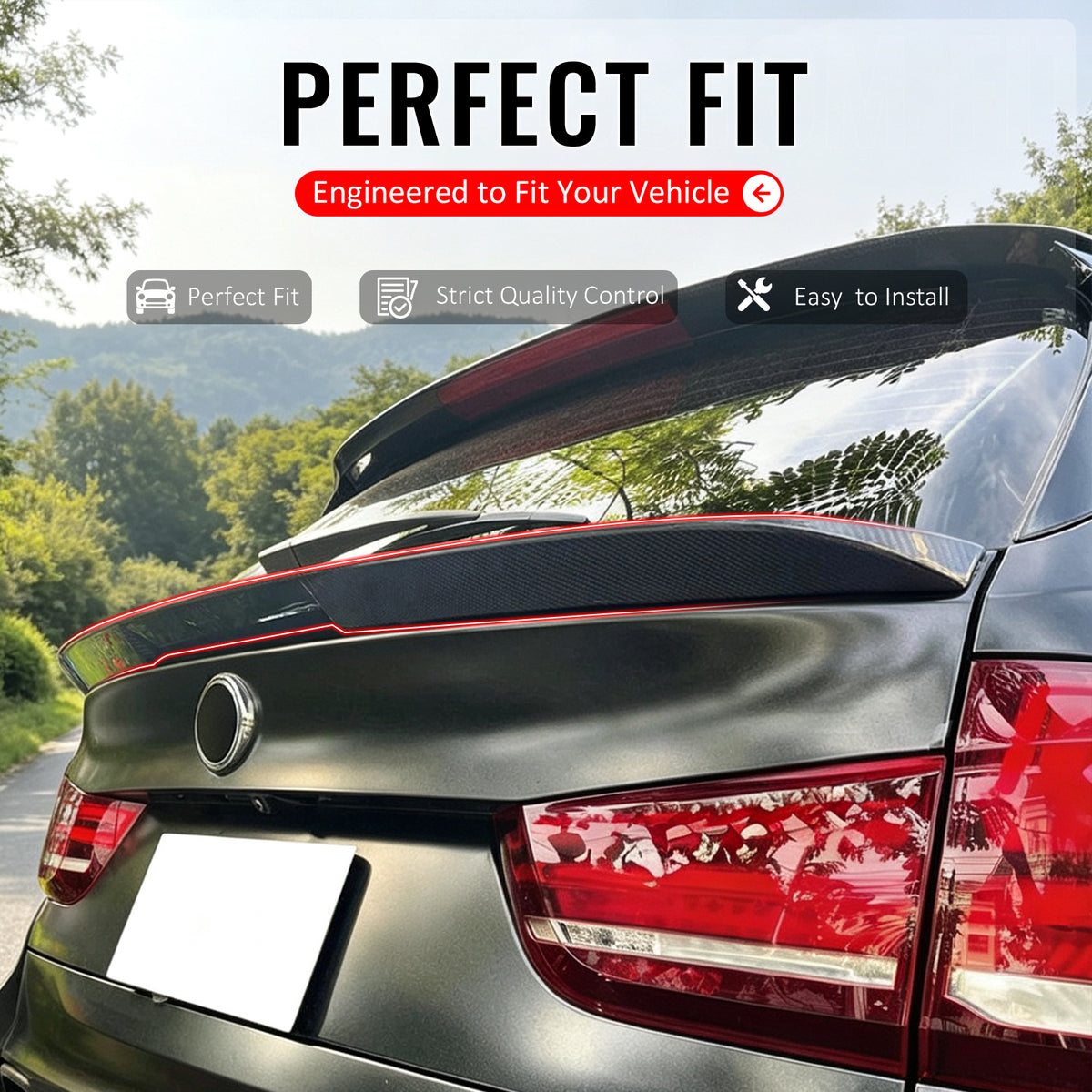 Fits 2014-2018 BMW X5 F15 X5M F85 IKON Carbon Fiber Print Mid Trunk Spoiler